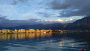 Kalamata and the Messenian Gulf seen from the harbour, 237 km from Athens