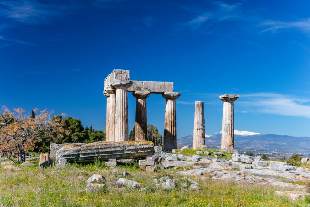 Temple of Apollo at Ancient Corinth destination context; illustrative stock photograph, not TransferHub fleet or an actual pickup point
